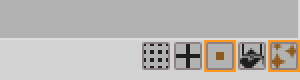 Bottom-right bar of the view: the last button (highlighted in orange) starts and stops the Heatsim server.