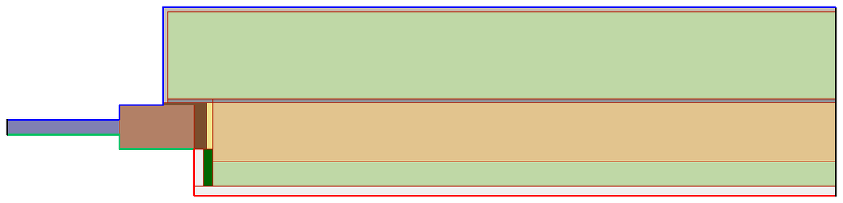 UNI 11979 joint E.8 after automatic assignment: internal (red), external (blue), internal window (green), adiabatic cuts (black).