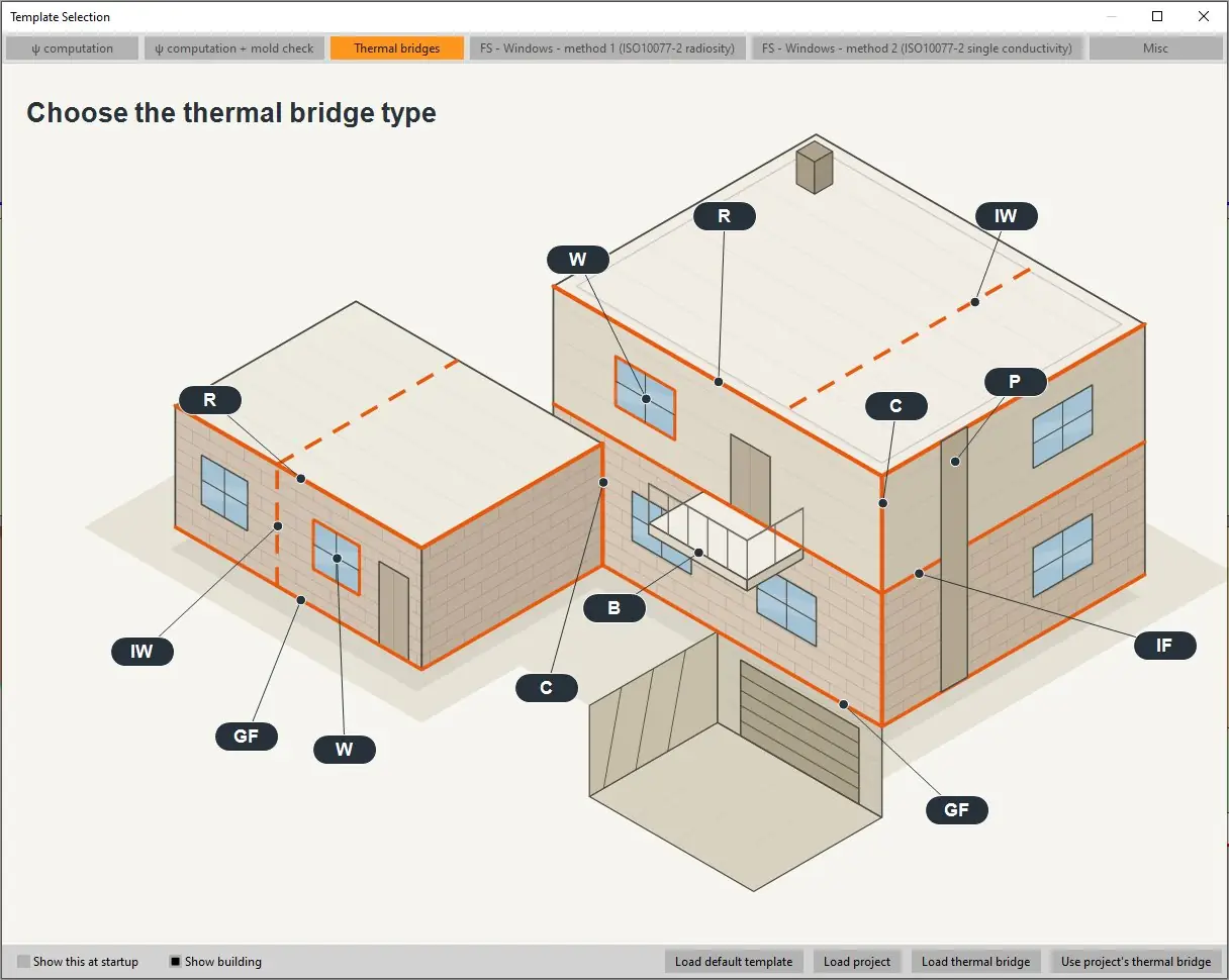 Choosing the thermal bridge on the schematic building.